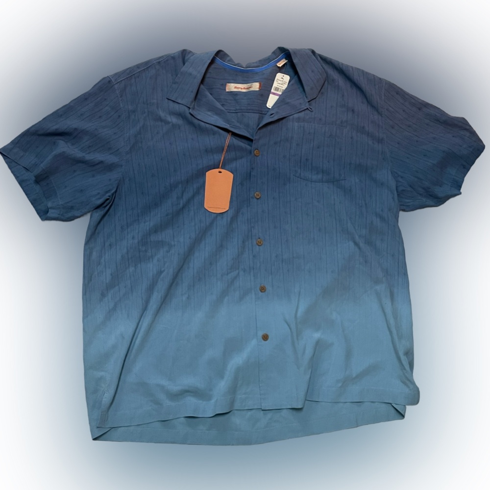 NWT Tommy Bahama Men’s Embroidered Blue Ombré Collared Shirt